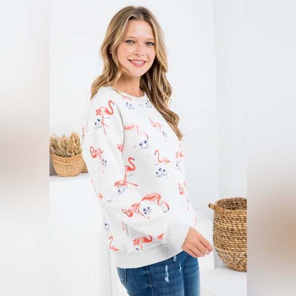 𦩠Flamingo Animal Print Pullover Sweater Sweatshirt - Picture 2 of 7